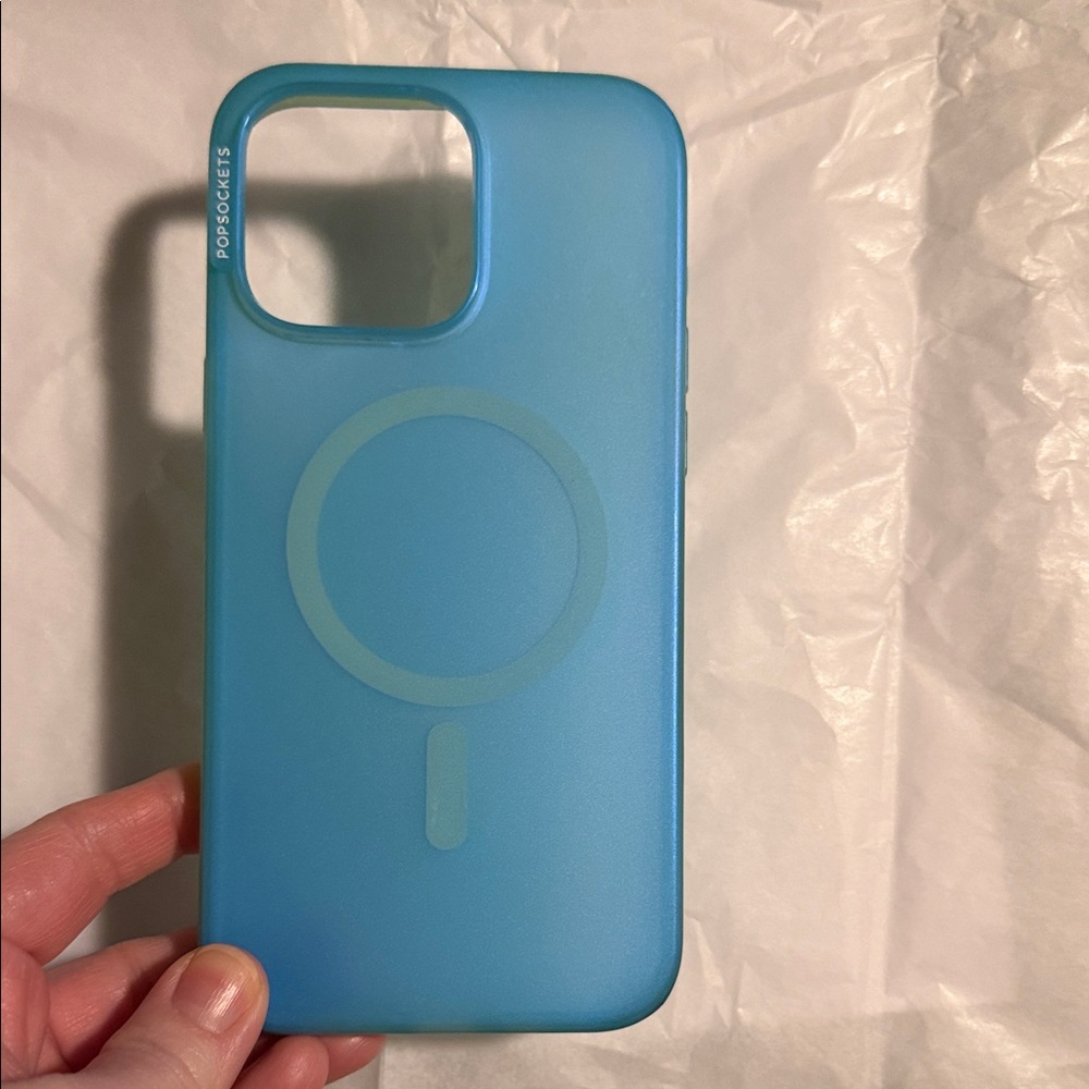 PopSocket Opalescent Blue Phone Case- iPhone 15 Pro Max. MagSafe compatible.